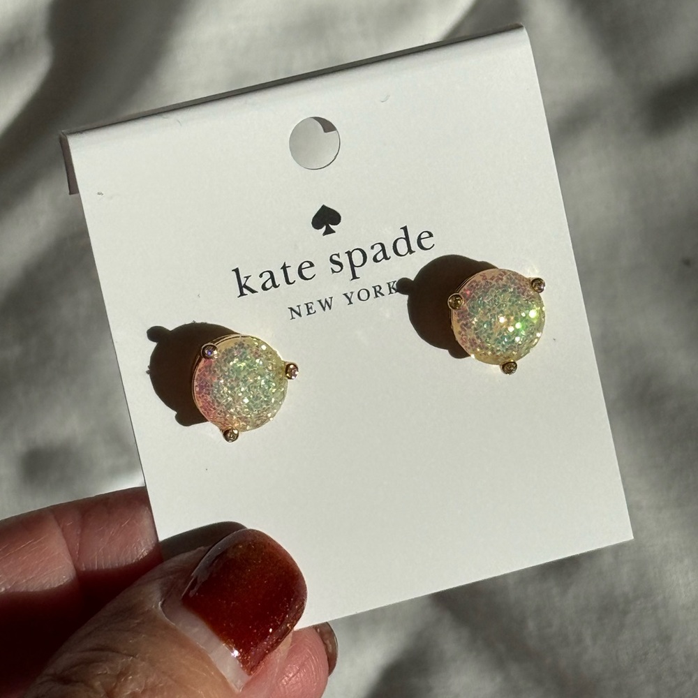 Kate Spade Rise and Shine Glitter Stud Earrings in Opal Glitter